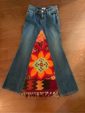 So Wear It Declare It Denim Flare Skirt with Bright Floral Inset